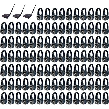 VocoPro Silent Disco Pro 3100 | 100 Wireless Headphones + 3 Channels | Lightweight Design with LED