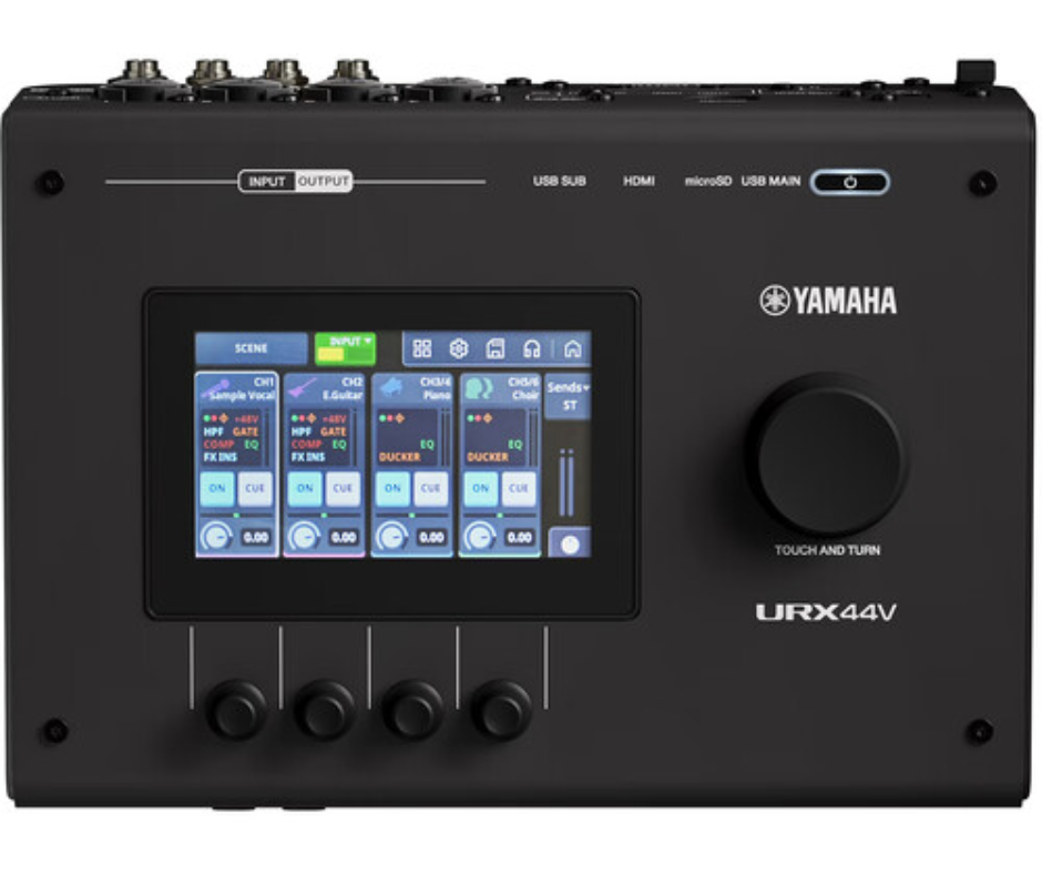Yamaha URX44V B | 32-Bit Audio/Video Interface with HDMI I/O | 4 Mic Inputs + microSD Multitrack Recording