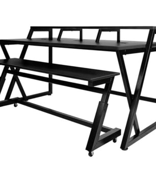 Wavebone Headquarter | Black 9U Studio Workstation Desk | 3 Tier Design with Z Shaped Keyboard Stand