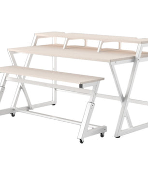 Wavebone Headquarter | Light Wood Studio Workstation Desk | 9U Rack Space with Z Shaped Keyboard Stand