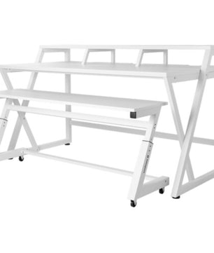 Wavebone Headquarter | White Studio Workstation Desk | 9U Rack Space with Z Shaped Keyboard Stand