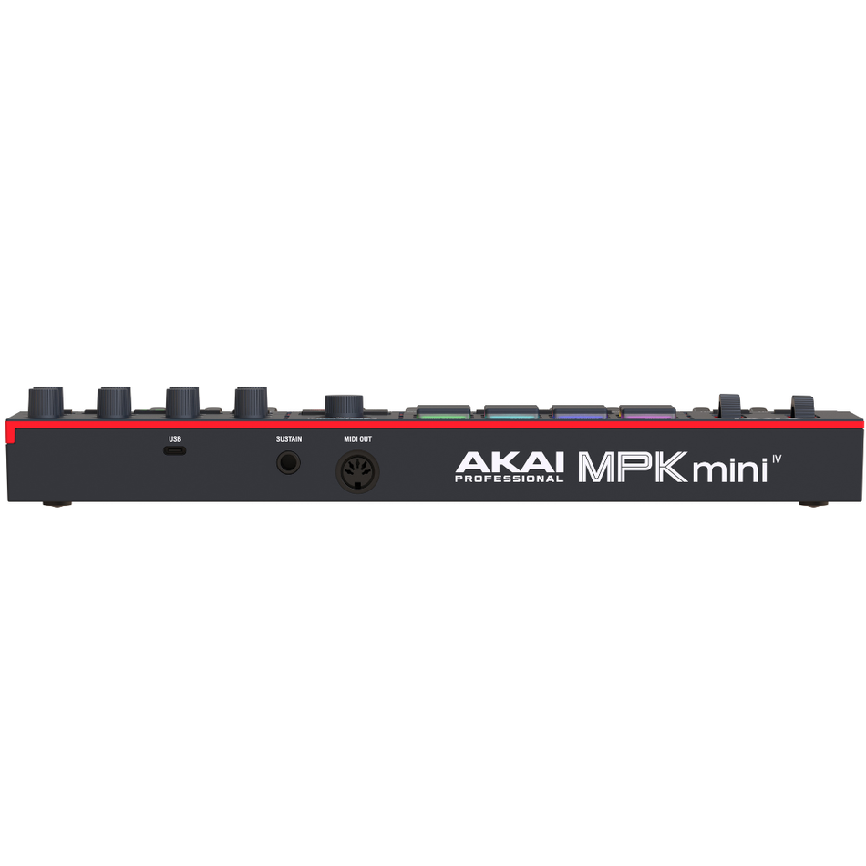 Akai MPK Mini 4(Black) | 25-Key MIDI Controller – RGB Pads, USB-C, MIDI Out