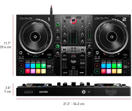 Hercules DJControl Inpulse 500 | 2-Deck Controller with Audio Interface | RGB Pads & Hardware Input Mixer