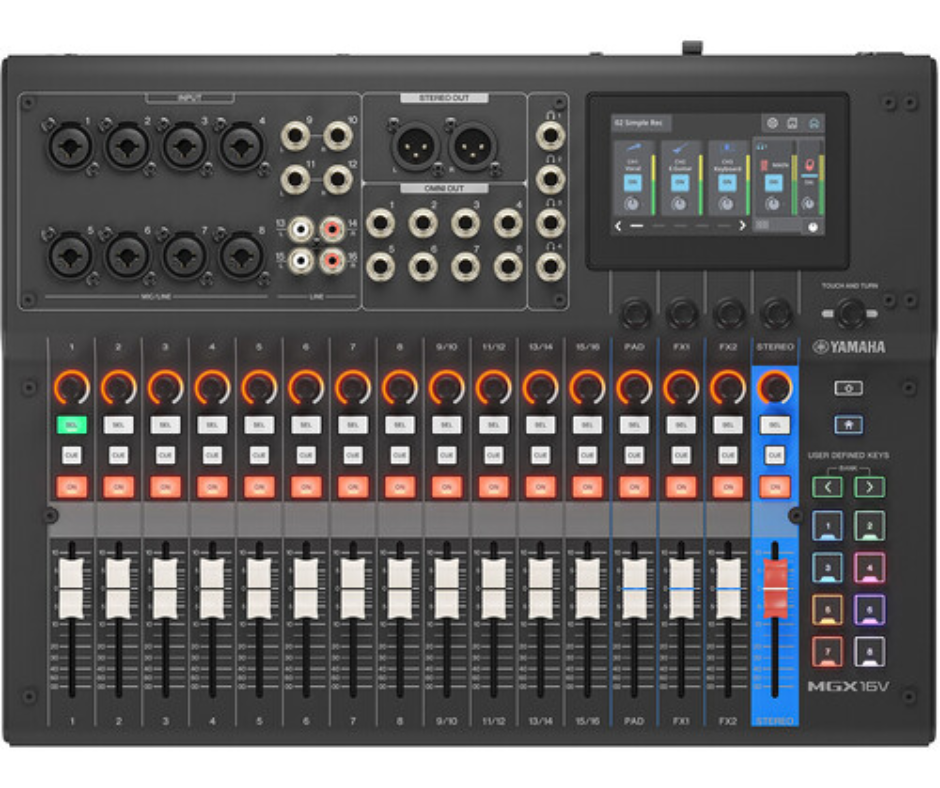 Yamaha MGX16V B | 16-Channel Digital Mixer with USB & HDMI | Bluetooth, FX, Sound Pads, and SD Recording