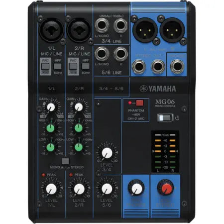 Yamaha MG06 | 6-Channel Analog Mixer with D-PRE Preamps | Compact Design with Phantom Power