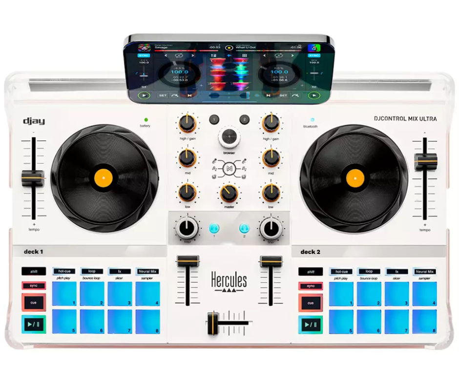 Hercules DJControl Mix Ultra | Wireless DJ Controller for iOS & Android | Built-In Battery & Bluetooth LE