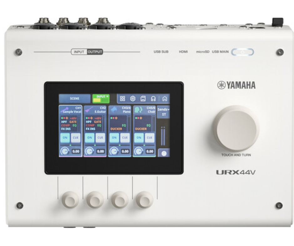 Yamaha URX44V W | 32-Bit USB-C Interface with HDMI I/O | 4 Mic Inputs + microSD Multitrack Recording