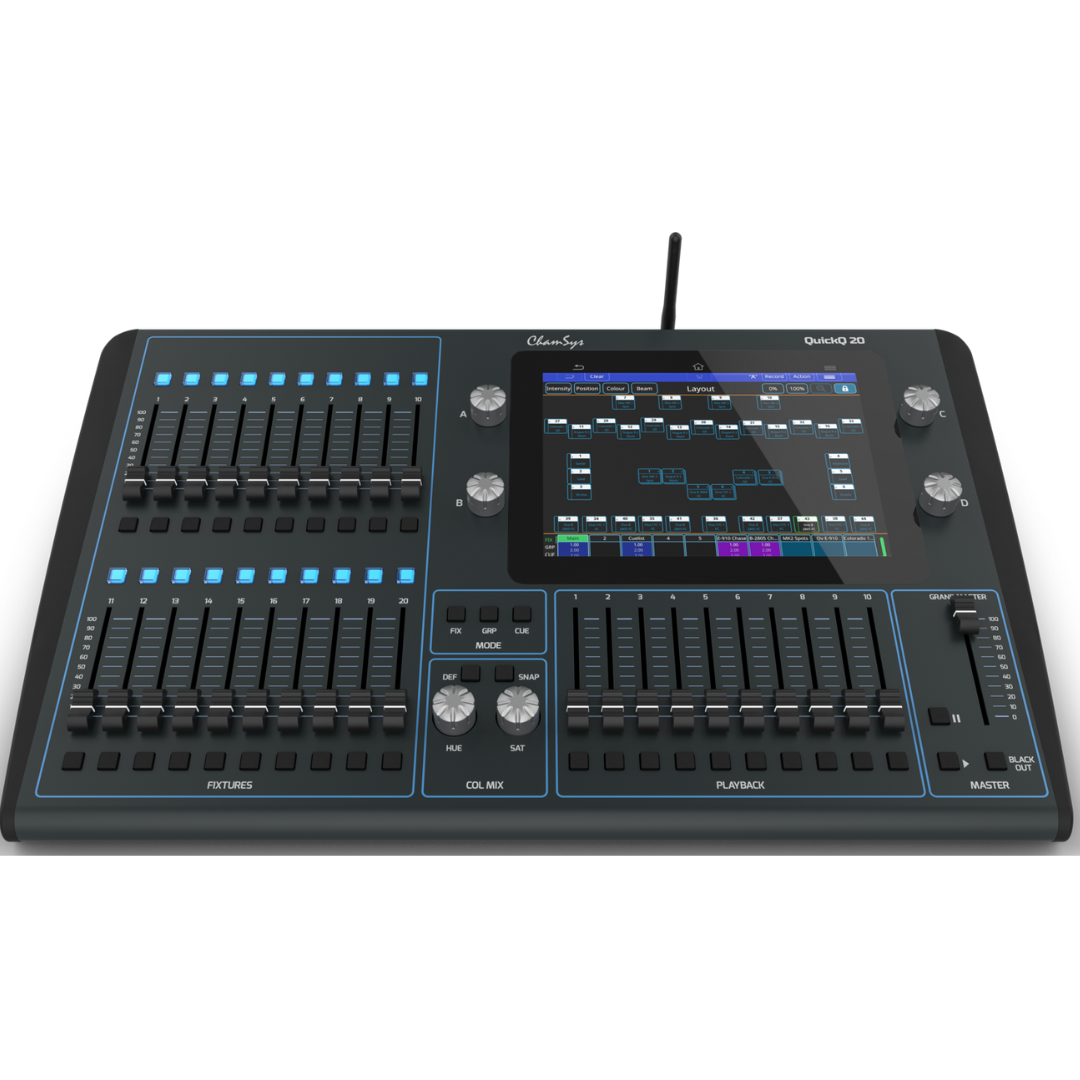 ChamSys QuickQ 20 | Touchscreen Console for LEDs & Moving Lights | 2 Universes with 20 Fixture Faders